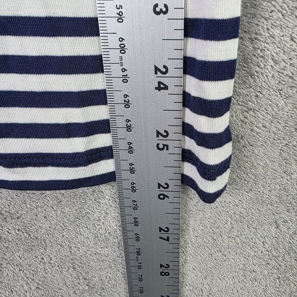 Womens Michael Kors Navy & White Striped Shirt Long Sleeve Round Neck Viscose M - Picture 8 of 9